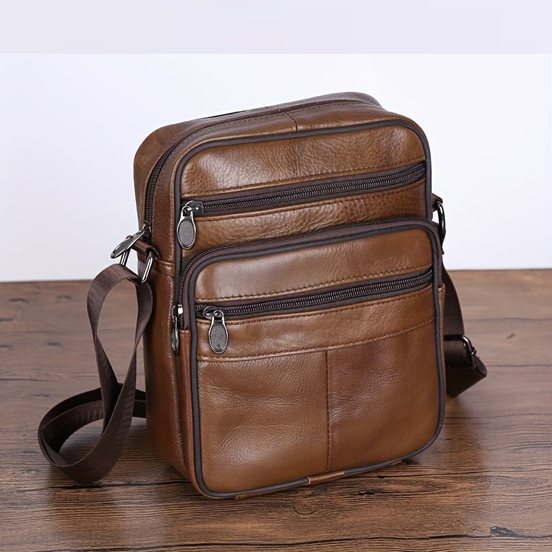 Olvoria | Men’s Leather Shoulder Bag | Genuine Cowhide Crossbody | Adjustable Strap