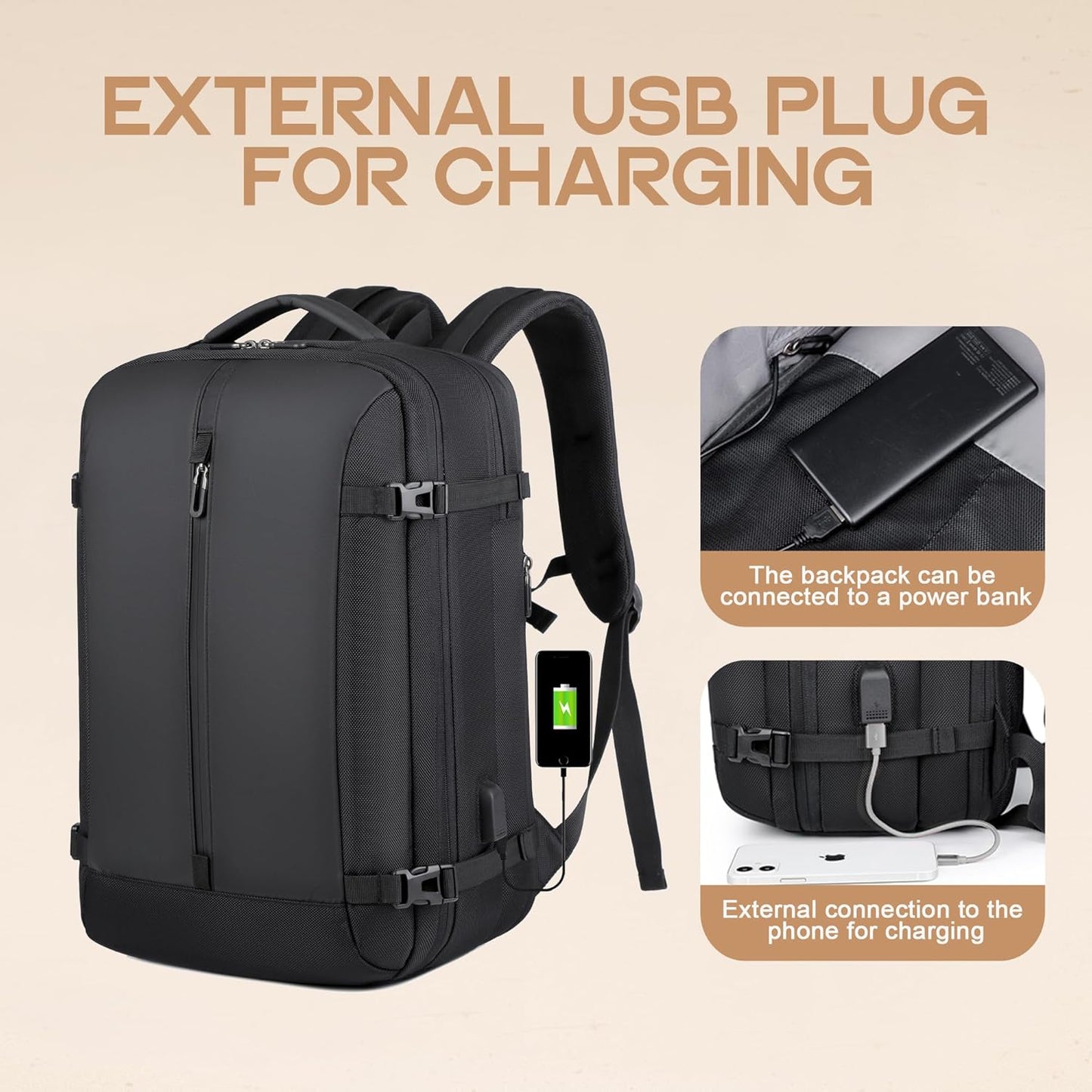 40L Expandable Waterproof Travel Backpack with USB Port & 17” (43.18 cm) Laptop Sleeve – AirVoyage