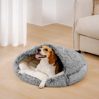 Cama para mascotas semiabierta, acogedora y segura, de tela de algodón suave