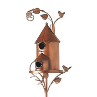 Casa para pájaros elegante sobre poste para jardín y patio