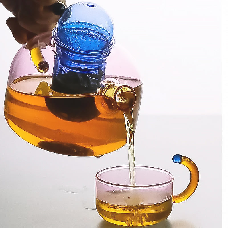 Elegant Borosilicate Tea Set with Unique Design and Vibrant Colors – Dishwasher Safe, 80 ml Mug, 400 ml Teapot