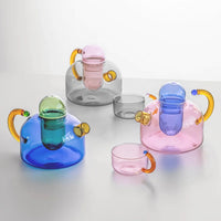 Elegante juego de té de borosilicato con diseño único y colores vibrantes – Apto para lavavajillas, taza de 80 ml, tetera de 400 ml