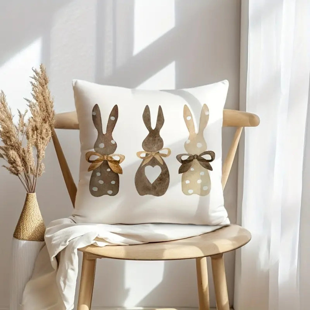 Hemp Three Bunny Cushion Cover