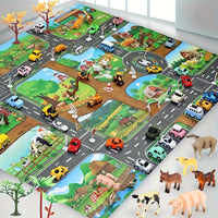 Alfombra de juego interactiva para niños – Diseño colorido de granja y tráfico