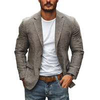 Blazer de lino para hombre de corte slim con solapa festoneada - Blazer ligero de algodón y lino para otoño