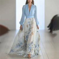 Robe longue fleurie pour femmes avec décolleté plongeant en V