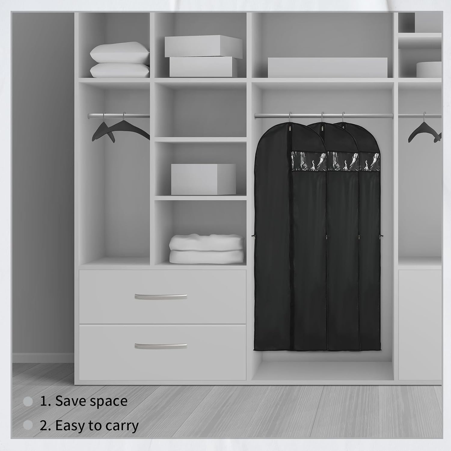 Long Garment Storage Cover – 70.87" (180.00 cm) Dress Bag with Zipper & Window (2-Pack)