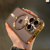 Funda magnética de carcasa blanda con acabado dorado para iPhone – Protección y estilo