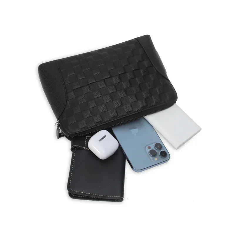 Men’s Leather Handbag with Fingerprint Lock – Anti-Theft Clutch & Wallet