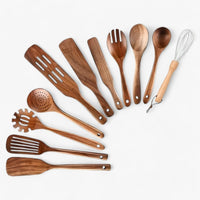 Olvoria | Ensemble de cuisine en bois résistant à la chaleur de 11 pièces - WoodChef