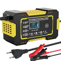 Olvoria | Cargador inteligente de batería para coche 12V 6A | Reparación por pulsos, pantalla LCD y carga rápida para baterías AGM, gel y ácido-plomo