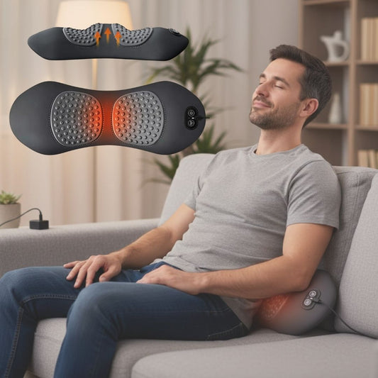 Olvoria | Back Pain Massager with Heat & Vibration, Back Support for Sciatica Relief, Lumbar Pain & Posture Correction – 3-in-1 Home Therapy