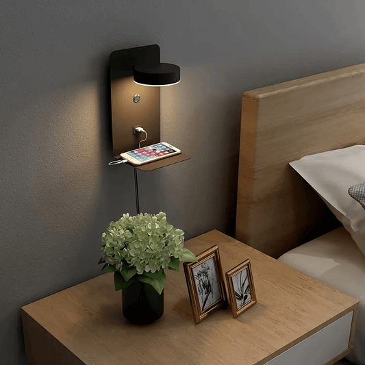 Olvoria | BrightSpot Night Lamp with Charger – 330° Rotating LED Desk Light with USB Charging Dock