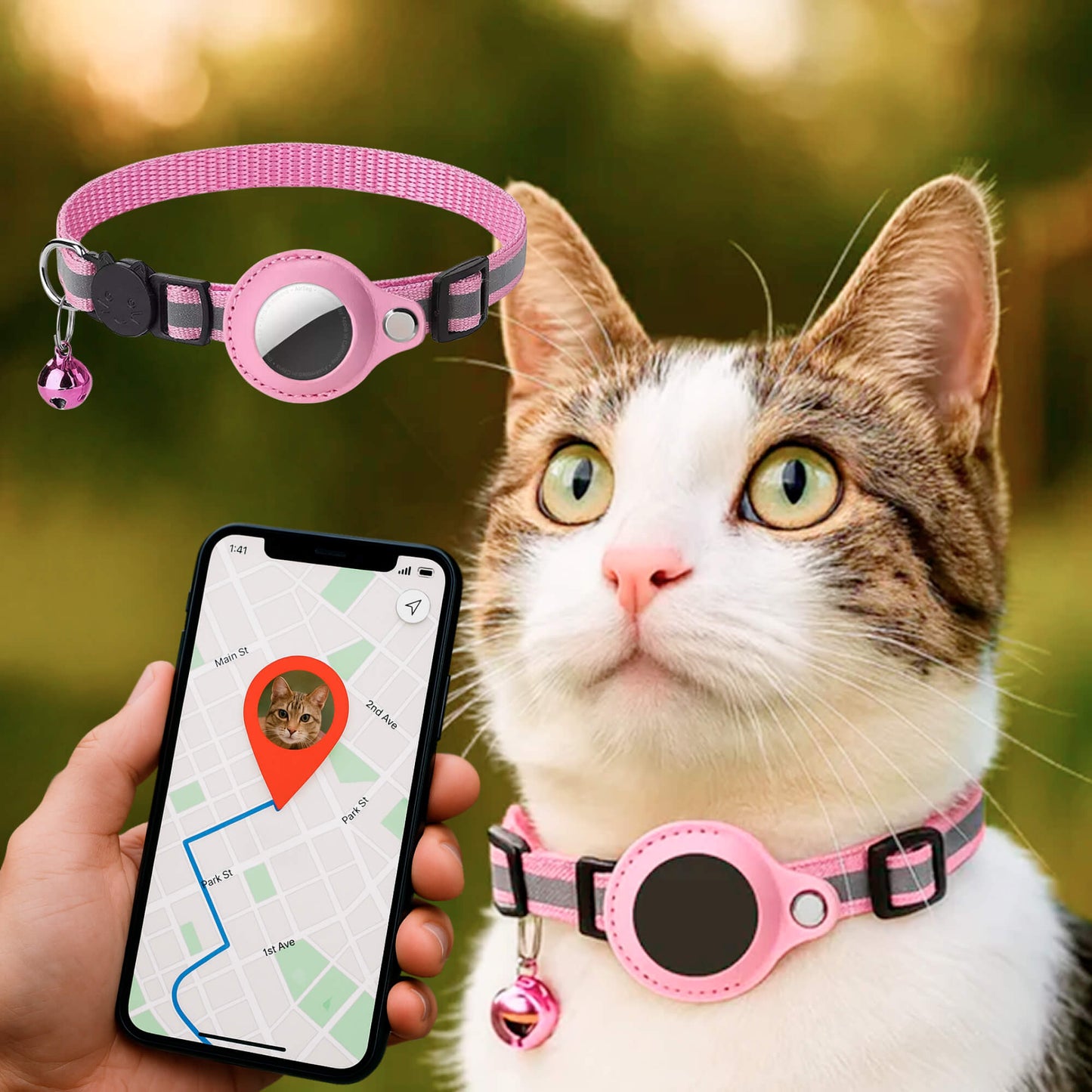 Olvoria | Cat GPS Tracking Collar | Quick Release Lock, Reflective Design & Durable for Outdoor Safety Adventures