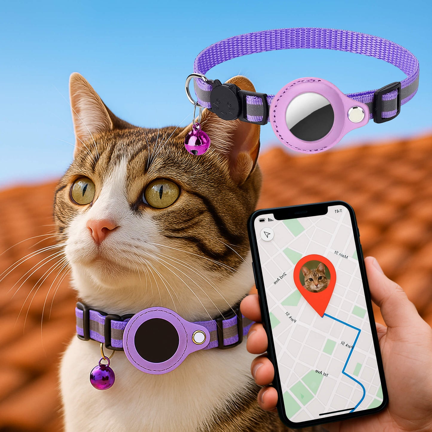Olvoria | Cat GPS Tracking Collar | Quick Release Lock, Reflective Design & Durable for Outdoor Safety Adventures