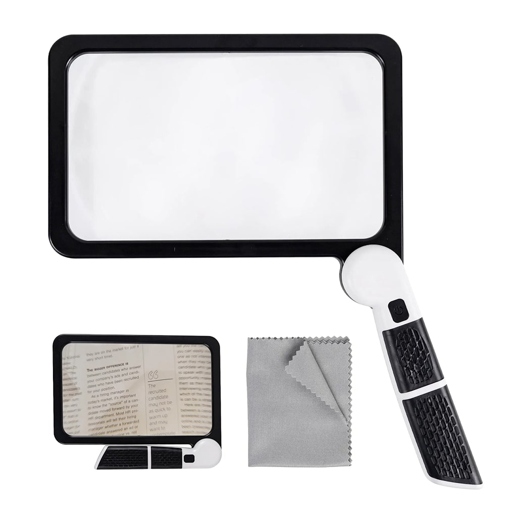 Olvoria | Full-size Handheld Magnifying Glass – 5X Magnification, LED-lit Magnifier with 3 Modes, Ideal for Reading Books and Seniors