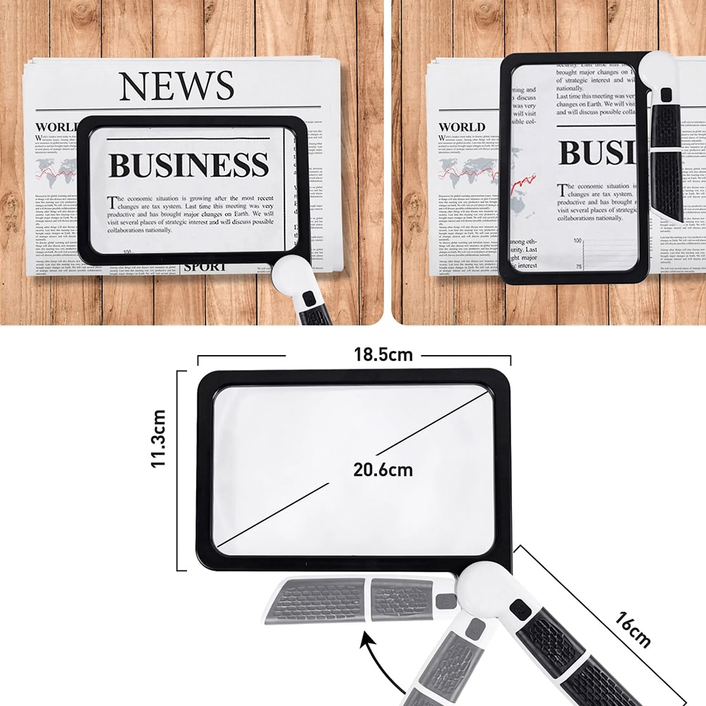 Olvoria | Full-Sized Handheld Magnifier – 5X Magnification, LED Illuminated Magnifier with 3 Modes, Ideal for Reading Books and for Seniors