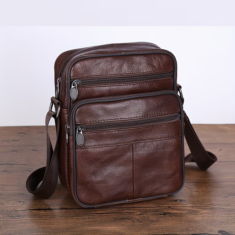 Olvoria | Leather Men’s Shoulder Bag – Spacious Cowhide Bag with Adjustable Strap