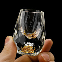 Olvoria | Vasos de cristal de lujo con copos de oro – Hechos a mano – Juego de 2 – Para whisky y bebidas premium