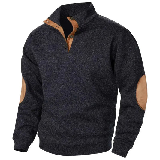 Olvoria | Men's Quarter-Zip Pullover Sweatshirt with Suede Patches