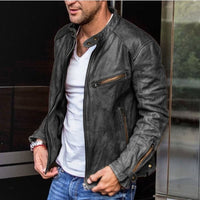 Olvoria | Chaqueta impermeable de cuero para hombre con bolsillos con cremallera
