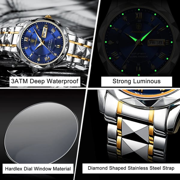 Olvoria Model 615 | Luxury Men's Watch | Japanese MIYOTA Quartz Movement | 316L Stainless Steel Case | Hardlex Crystal Glass | 3 ATM Waterproof | Luminous Indices & Date
