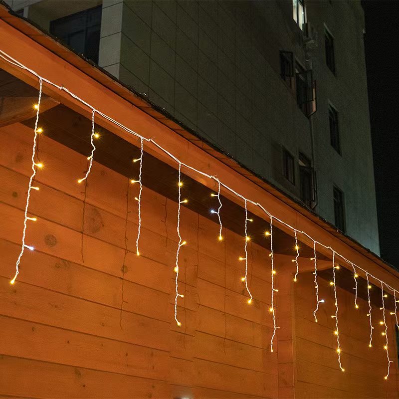 Olvoria | Quntis 50m LED Icicle Light String | IP44 Weatherproof | 36V Low Voltage | 500+ LEDs | Icicle Waterfall Effect | Warm White