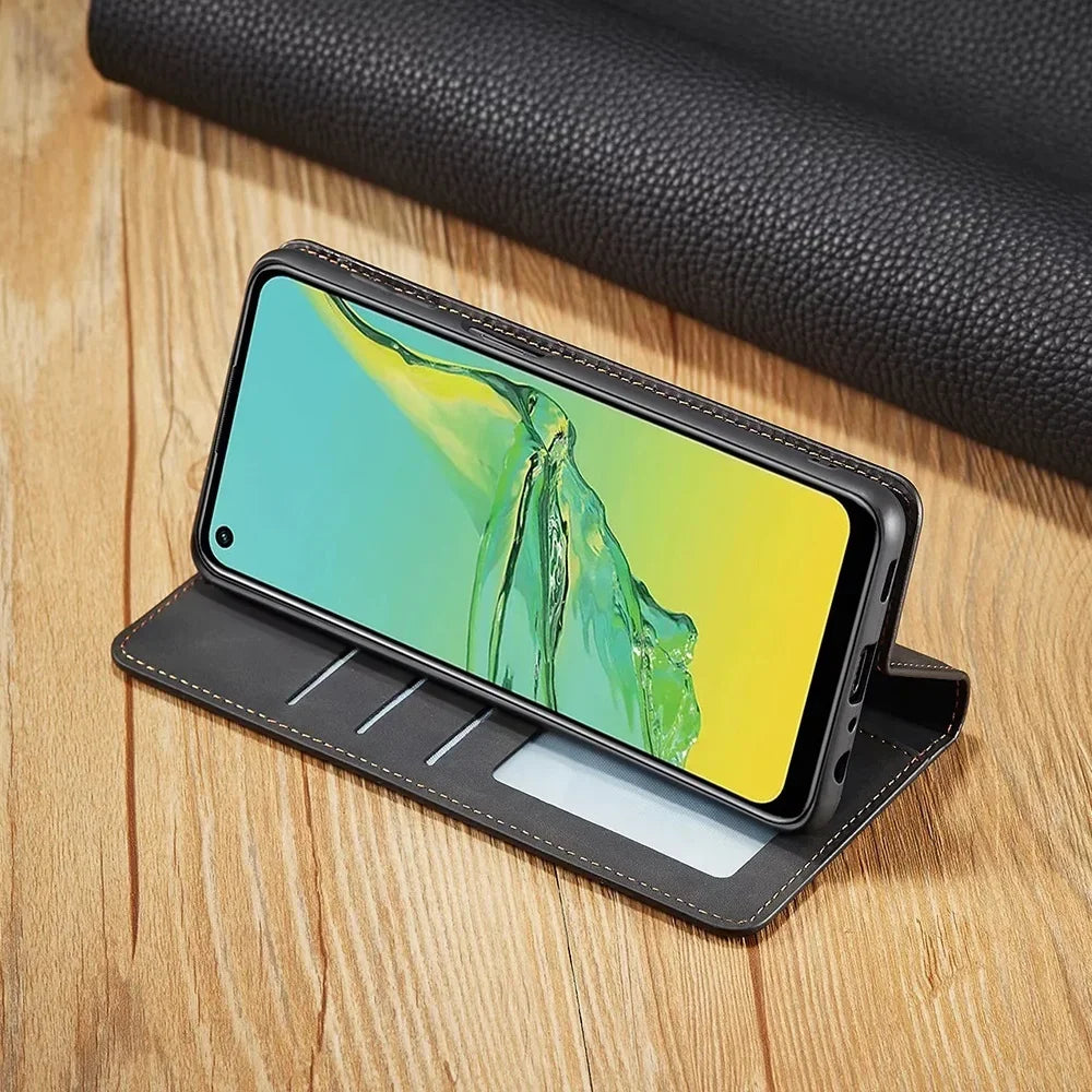 Olvoria | Samsung Case: Magnetic Leather Pouch for Stylish Protection