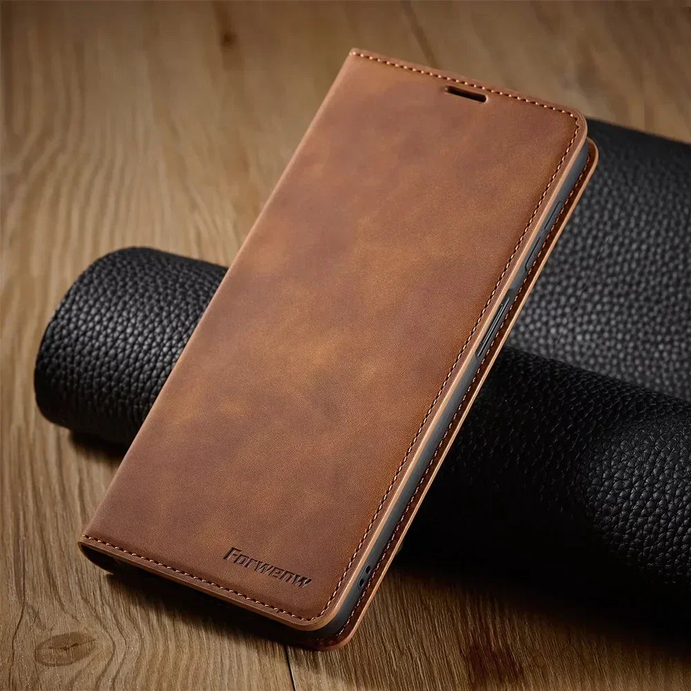 Olvoria | Samsung Case: Magnetic Leather Pouch for Stylish Protection