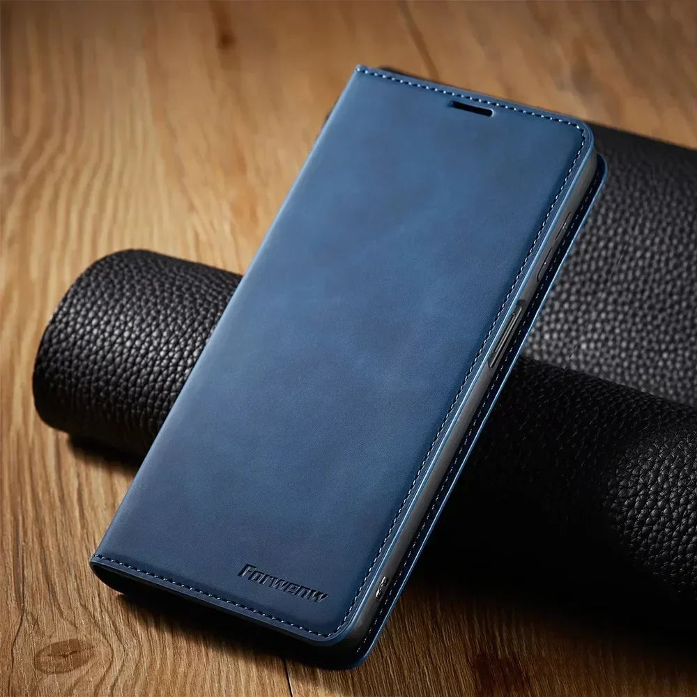 Olvoria | Samsung Case: Magnetic Leather Pouch for Stylish Protection