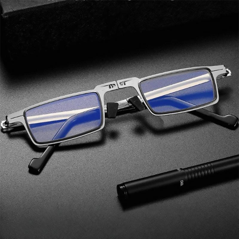 Olvoria | Titanium Reading Glasses with Blue Light Protection – Foldable and Lightweight, Silver, Round/Square
