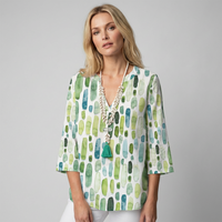 Olvoria | Blusa de mujer con manga 3/4 y escote en V con estampado abstracto