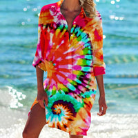 Olvoria | Camisa de playa para mujer - túnica con estampado tie-dye