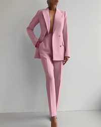 Olvoria | Conjunto de pantalón y blazer entallado cruzado para mujer