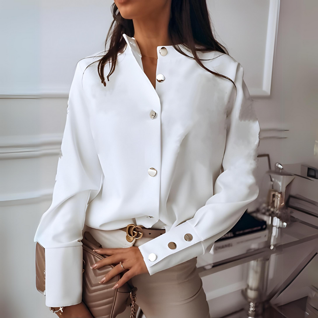 Olvoria | Women's Button Front Shirt with Cuffed Sleeves
