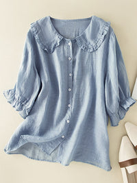 Olvoria | Camisa para mujer con botones delanteros y cuello y mangas con volantes