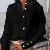 Olvoria | Camisa con cuello alto abotonada y detalles elegantes en los puños para mujer