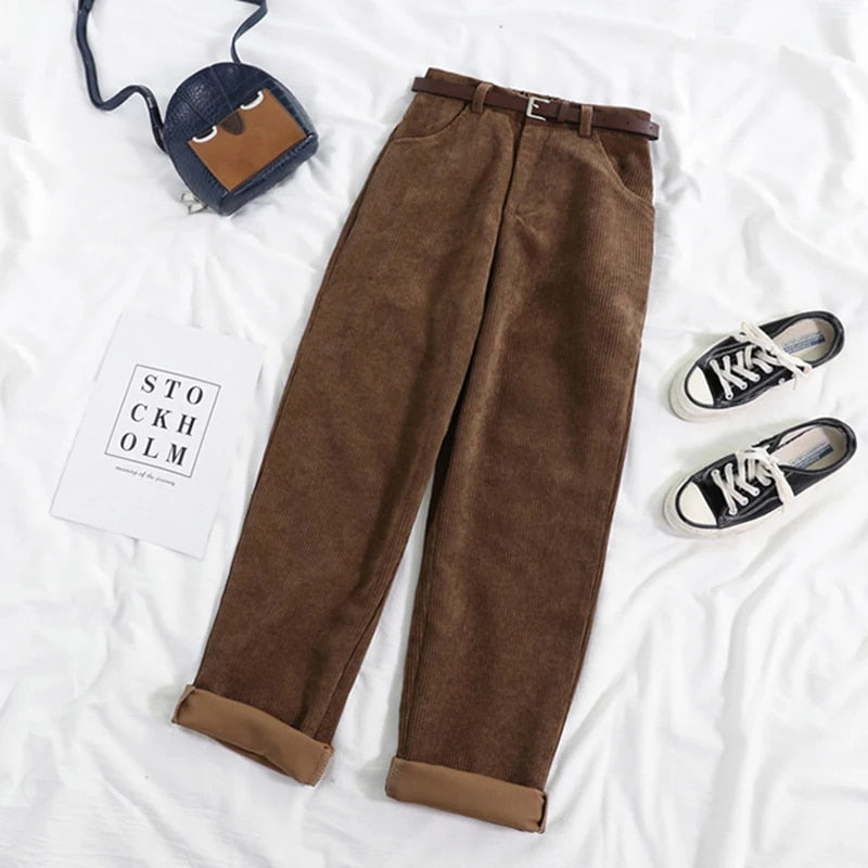 Olvoria | Women's Corduroy Pants with High Waist