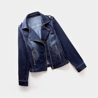 Olvoria | Chaqueta biker de mezclilla para mujer con cintura con cinturón
