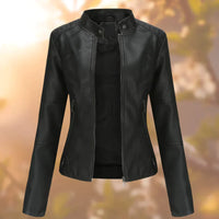 Olvoria | Chaqueta moto de cuero sintético para mujer con cremallera