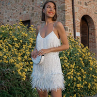 Olvoria | Vestido mini con adornos de plumas para mujer