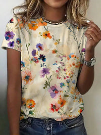 Olvoria | Camiseta con estampado floral para mujer y cuello redondo