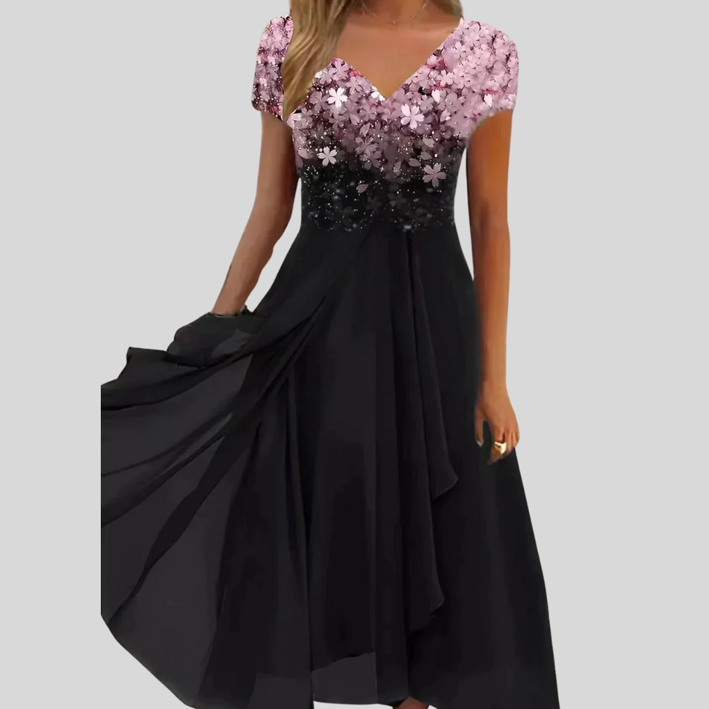 Olvoria | Women's Floral Print V-Neck Dress
