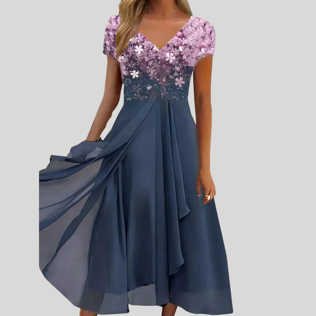 Olvoria | Women's Floral Print V-Neck Dress