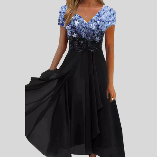 Olvoria | Women's Floral Print V-Neck Dress