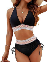 Olvoria | Bikini de talle alto para mujer con ribete en chevron