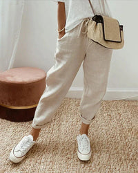 Olvoria | Pantalones jogger de lino para mujer con cordón
