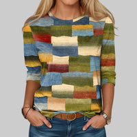 Olvoria | Camiseta de manga larga para mujer con estampado abstracto en bloques