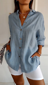 Olvoria | Camisa holgada para mujer con botones y textura arrugada