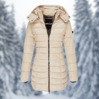 Olvoria | Abrigo de invierno acolchado de longitud media para mujer con capucha